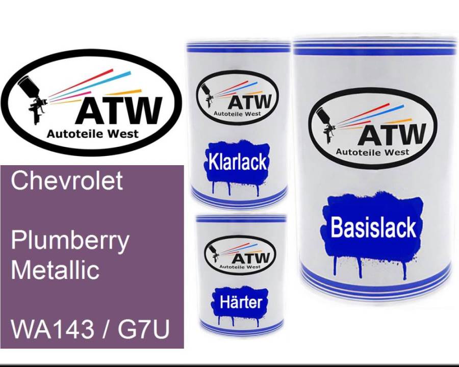 Chevrolet, Plumberry Metallic, WA143 / G7U: 500ml Lackdose + 500ml Klarlack + 250ml Härter - Set, von ATW Autoteile West.